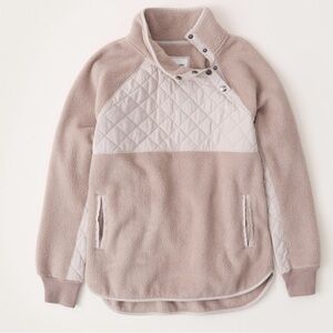 ABERCROMBIE & FITCH ASYMMETRICAL SNAP UP FLEECE in Pink Blush